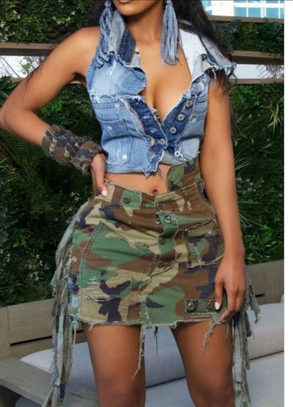 Distressed Camo Skirt